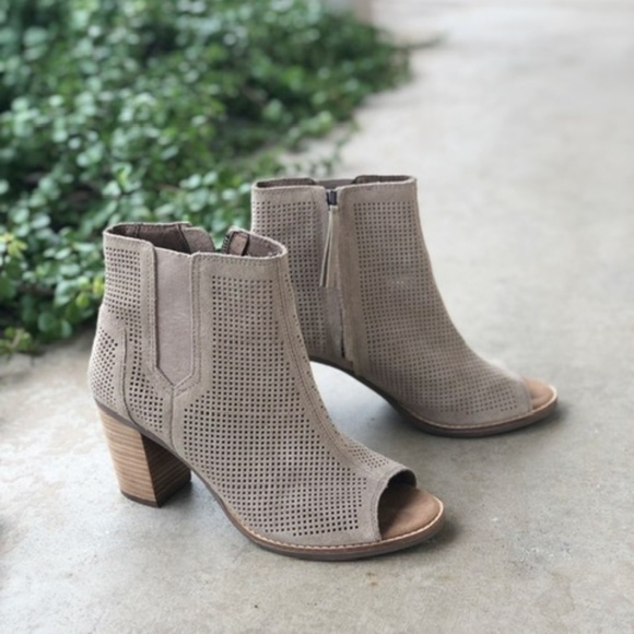 Toms Shoes - Toms Taupe Suede Perforated Suede Ankle Booties